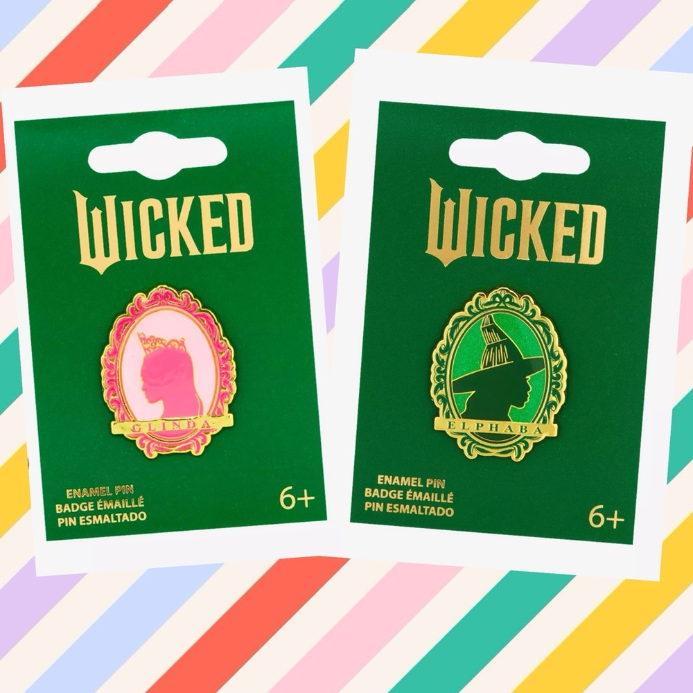 Loungefly Wicked 2024 Green Elphaba & Pink Glinda Glitter Cameo Frame Enamel Pin